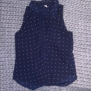 navy and white chiffon blouse